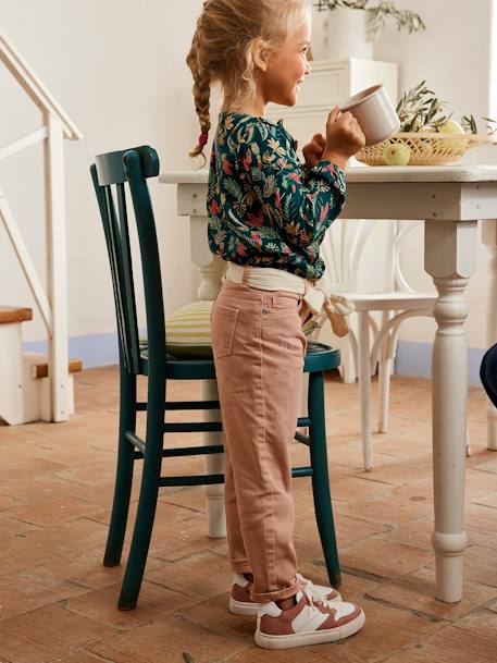 Pantalon Mom et sa ceinture en gaze de coton fille moutarde+pêche+rose 22 - vertbaudet enfant 