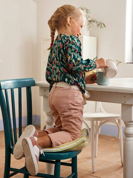 Pantalon Mom et sa ceinture en gaze de coton fille moutarde+pêche+rose 23 - vertbaudet enfant 