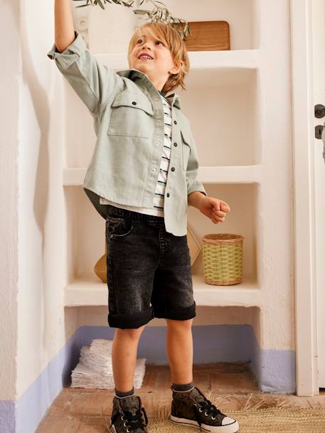 Bermuda en molleton effet denim garçon forme 'balloon' denim black+stone 1 - vertbaudet enfant 