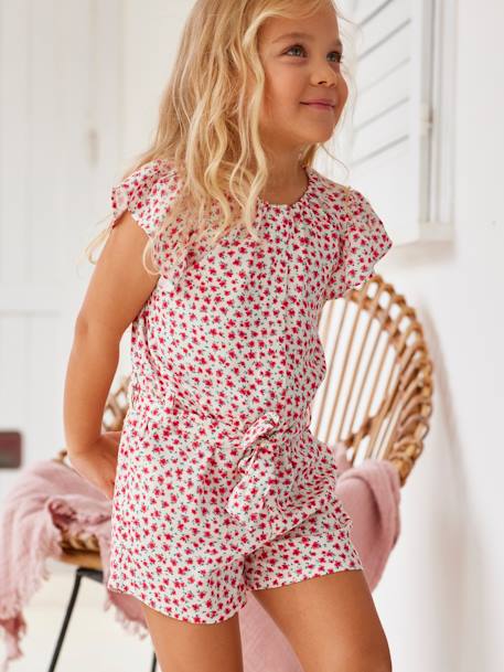 Combi-short fille beige imprimé fleurs roses+blanc imprimé+écru 2 - vertbaudet enfant 