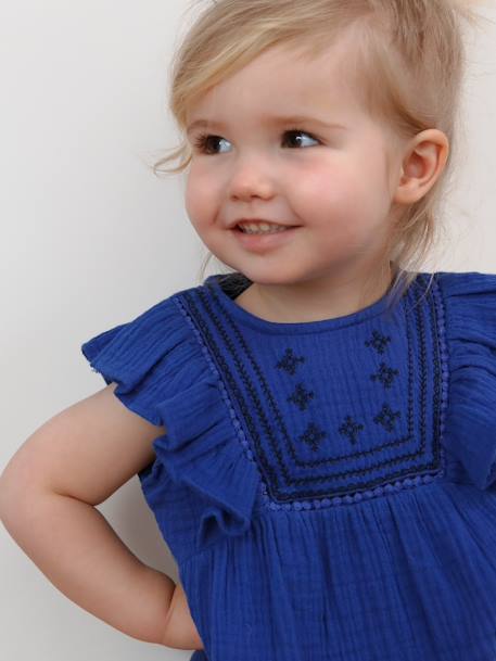 Robe brodée en gaze de coton bébé bleu 6 - vertbaudet enfant 