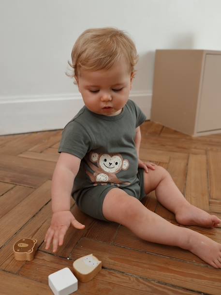 Combinaison courte bébé animal BASICS kaki 1 - vertbaudet enfant 