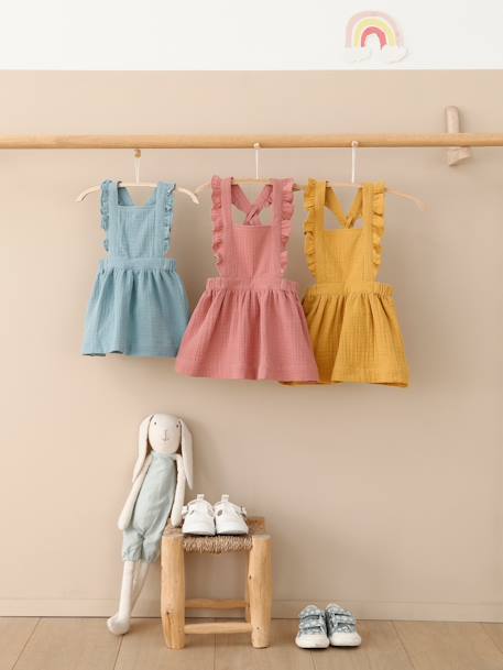 Robe bébé en gaze de coton bretelles à volants vert d'eau+vieux rose 12 - vertbaudet enfant 