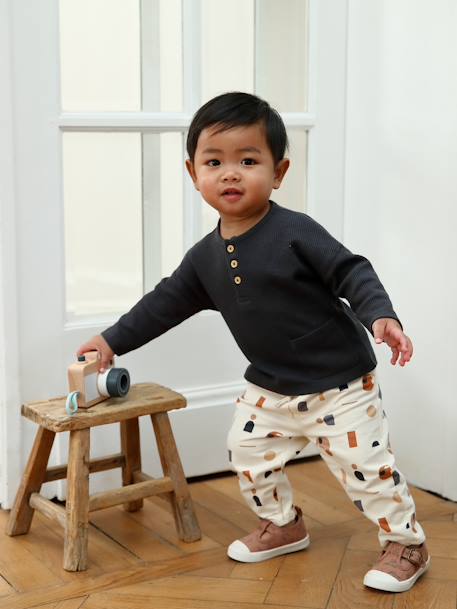 Ensemble bébé T-shirt et pantalon en molleton gris béton+kaki 1 - vertbaudet enfant 