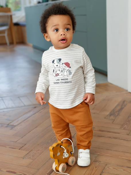 Ensemble bébé tee-shirt et pantalon en molleton bleu canard+rayé / caramel 6 - vertbaudet enfant 