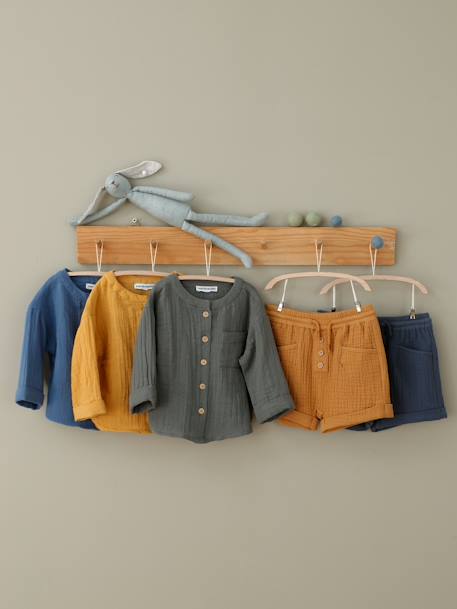Chemise bébé col mao en gaze de coton personnalisable bleu électrique+écru+vert foncé 16 - vertbaudet enfant 