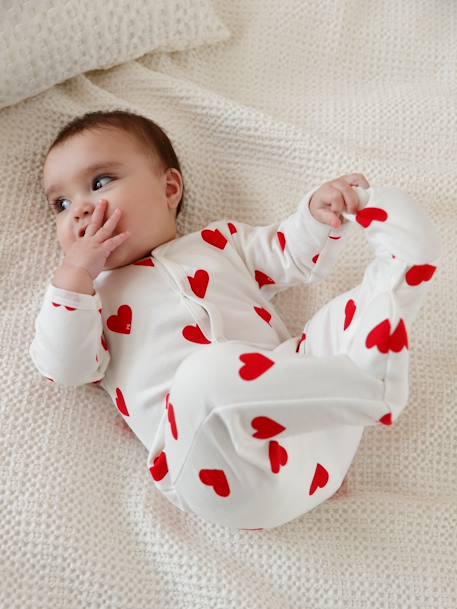 Dors-bien bébé coeurs en molleton PETIT BATEAU - blanc imprimer coeur