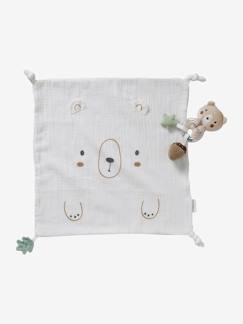 Idées cadeaux bébés et enfants-Doudou carré personnalisable + hochet GREEN FOREST