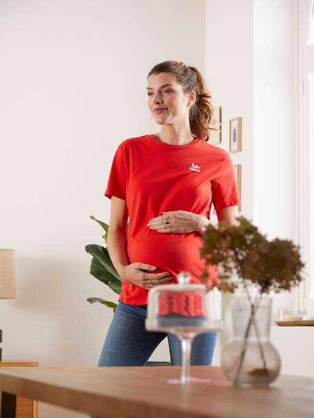 T-shirt à message grossesse et allaitement en coton bio Rouge 1 - vertbaudet enfant 