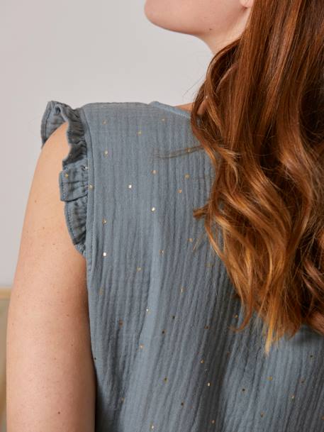 Blouse de grossesse et d'allaitement gaze de coton BLANC CLAIR IMPRIME+VERT MOYEN UNI AVEC DECOR 13 - vertbaudet enfant 