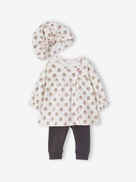 Ensemble robe + legging + chapeau-foulard bébé ivoire+ivoire imprimé 1 - vertbaudet enfant 