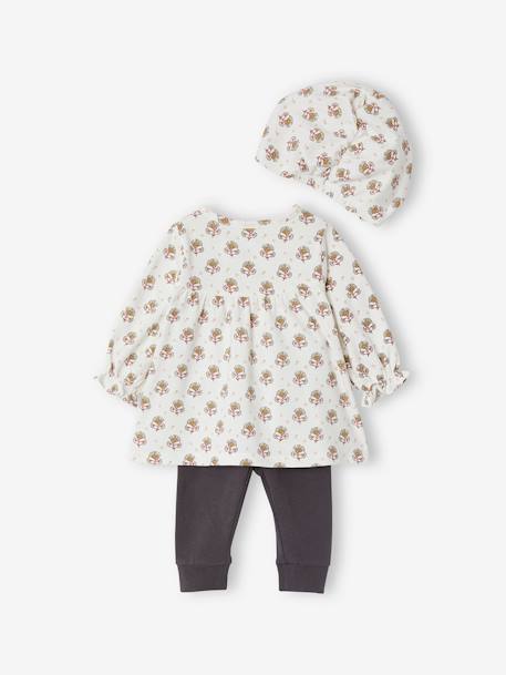 Ensemble robe + legging + chapeau-foulard bébé ivoire+ivoire imprimé 4 - vertbaudet enfant 