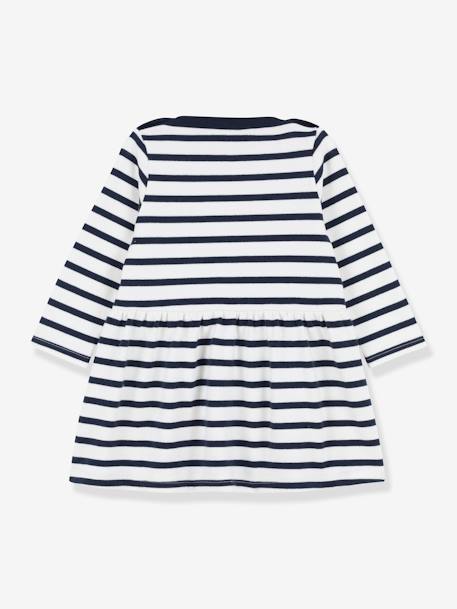 Robe manches longues iconique en jersey épais bio bébé - PETIT BATEAU blanc rayé marine 2 - vertbaudet enfant 