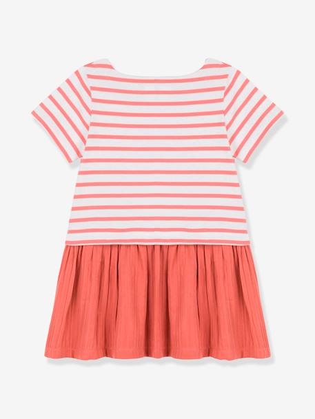 Robe manches courtes en jersey et gaze de coton bio PETIT BATEAU rayé papaye 2 - vertbaudet enfant 