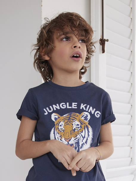 T-shirt motif crayonné garçon manches courtes BLEU+gris clair chiné 1 - vertbaudet enfant 