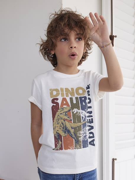Tee-shirt dinosaure garçon manches courtes ECRU+sauge 1 - vertbaudet enfant 