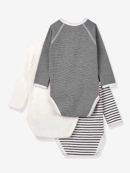 Lot de 3 bodies croisés manches longues rayés bébé naissance en coton bio PETIT BATEAU marine 2 - vertbaudet enfant 