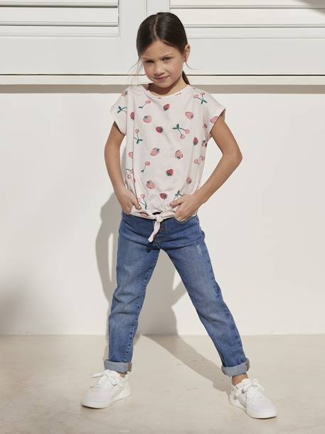 T-shirt fille imprimé noeud fantaisie manches courtes blanc+lavande+rose+rose mauve imprimé 16 - vertbaudet enfant 