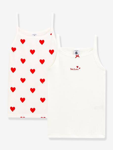 Lot de 2 Chemises à bretelles Coeur petite fille en coton - blanc coeurs 1 - vertbaudet enfant 