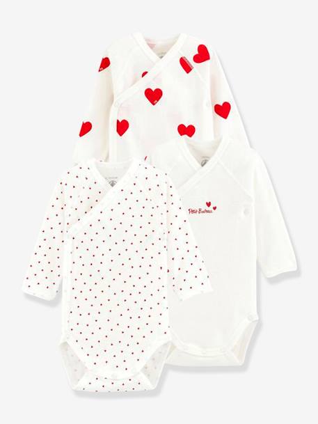 Bébé-Lot de 3 bodies croisés manches longues coeurs bébé naissance en coton bio