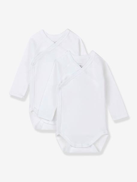Lot de 2 bodies croisés manches longues bébé naissance en coton bio blanc 1 - vertbaudet enfant 