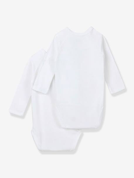 Lot de 2 bodies croisés manches longues bébé naissance en coton bio blanc 2 - vertbaudet enfant 