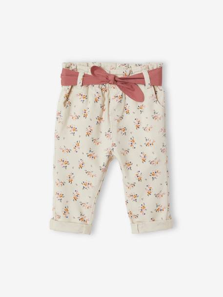 Pantalon paperbag bébé avec ceinture beige clair imprimé 3 - vertbaudet enfant 
