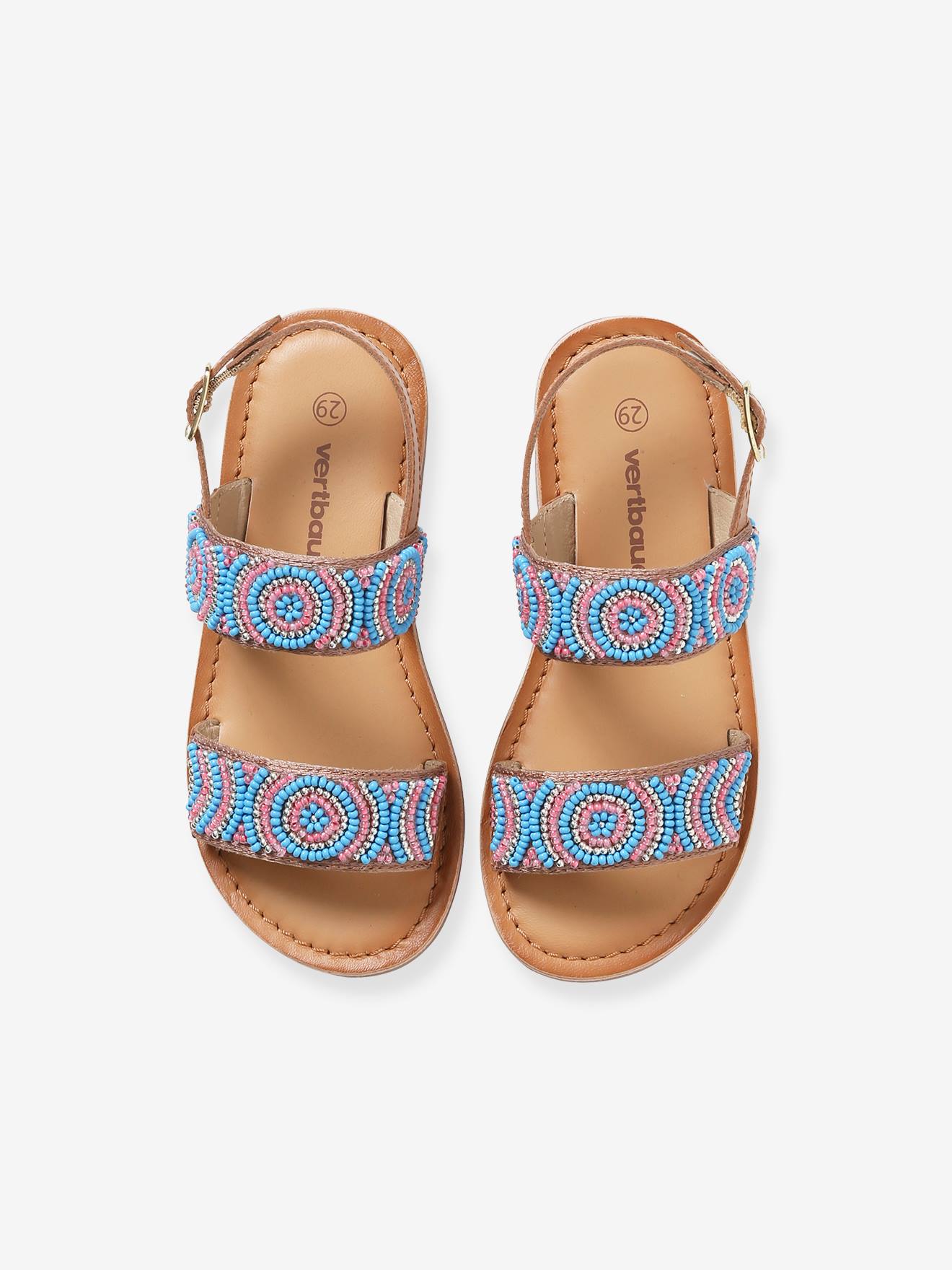 Sandales multi-brides cuir fille camel