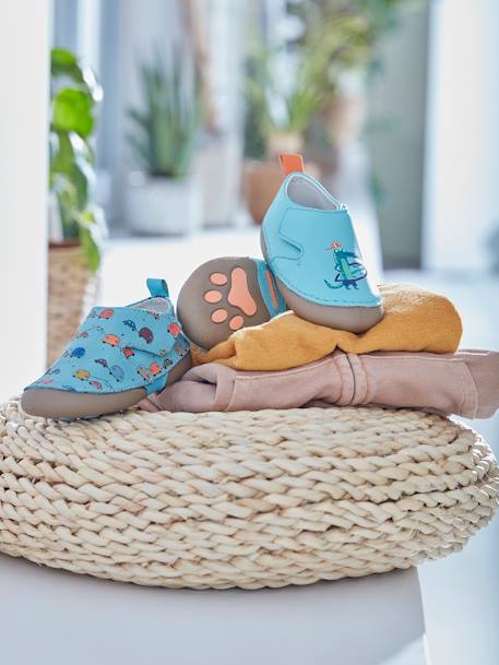 Chaussons scratchés bébé garçon en cuir vert aqua 3 - vertbaudet enfant 