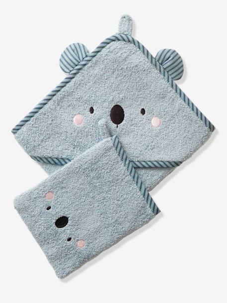 Cape de bain à capuche brodée animaux blanc+bleu+rose 4 - vertbaudet enfant 