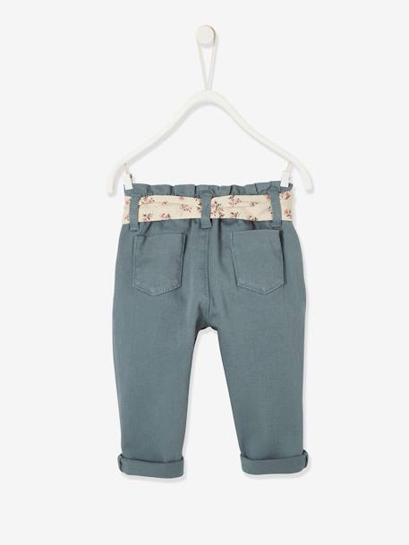 Pantalon avec ceinture en tissu bébé vert grisé+vieux rose 3 - vertbaudet enfant 