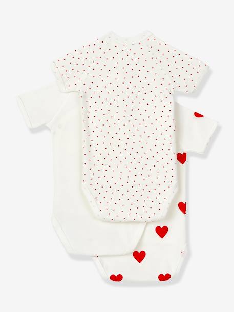Lot de 3 bodies croisés manches courtes coeurs bébé naissance en coton bio blanc 2 - vertbaudet enfant 