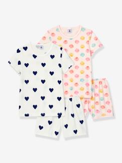 Fille-Pyjama, surpyjama-Lot de 2 pyjacourts cœurs et coquillages en coton fille PETIT BATEAU