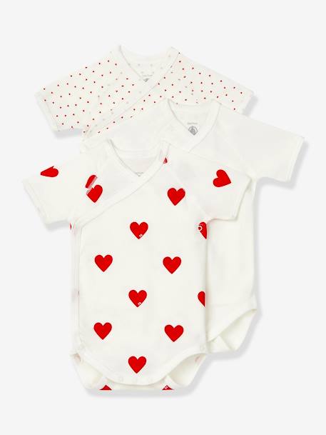 Lot de 3 bodies croisés manches courtes coeurs bébé naissance en coton bio blanc 1 - vertbaudet enfant 
