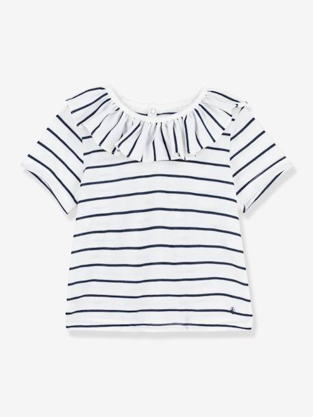 Blouse rayée bébé manches courtes en jersey blanc rayé marine 1 - vertbaudet enfant 