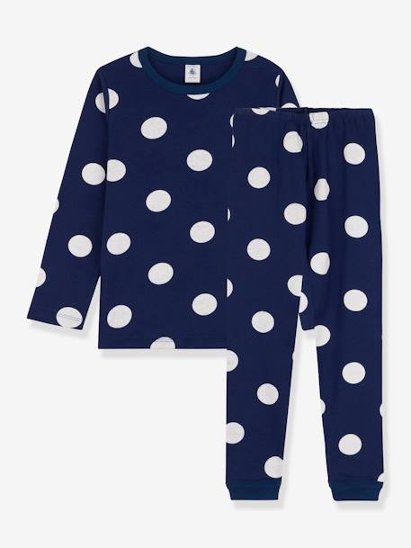Pyjama à pois enfant manches longues PETIT BATEAU en coton bio bleu pois 1 - vertbaudet enfant 