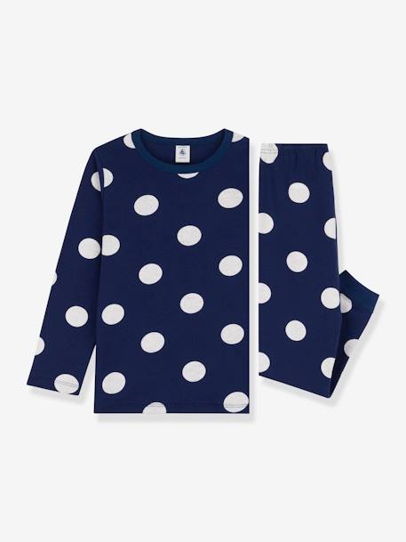 Pyjama à pois enfant manches longues PETIT BATEAU en coton bio bleu pois 2 - vertbaudet enfant 