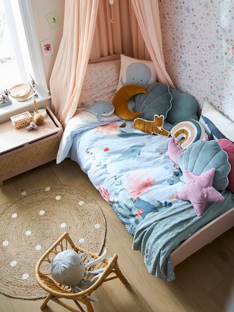 Tapis rond en jute à pois dorés BEIGE CLAIR UNI AVEC DECOR 1 - vertbaudet enfant 