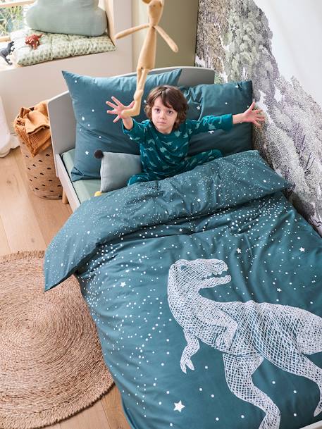 Parure housse de couette + taie d'oreiller avec détails phosphorescents GRAPHIC DINO vert 2 - vertbaudet enfant 