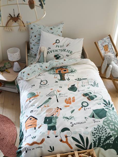 Parure housse de couette + taie d'oreiller enfant MA CABANE bleu gris 3 - vertbaudet enfant 