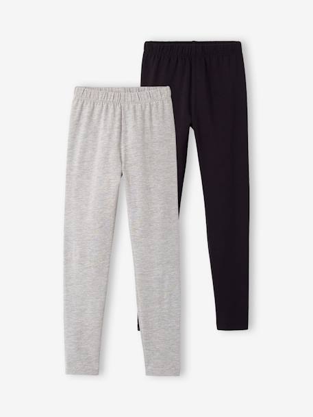 Lot de 2 leggings fille Basics anthracite+écru+gris chiné+noir+lot gris anthracite + bleu mar 11 - vertbaudet enfant 