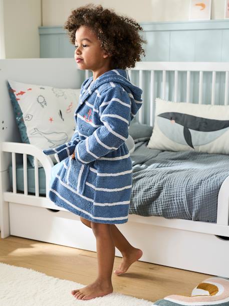 Peignoir de bain rayé enfant à capuche et personnalisable bleu/blanc 2 - vertbaudet enfant 