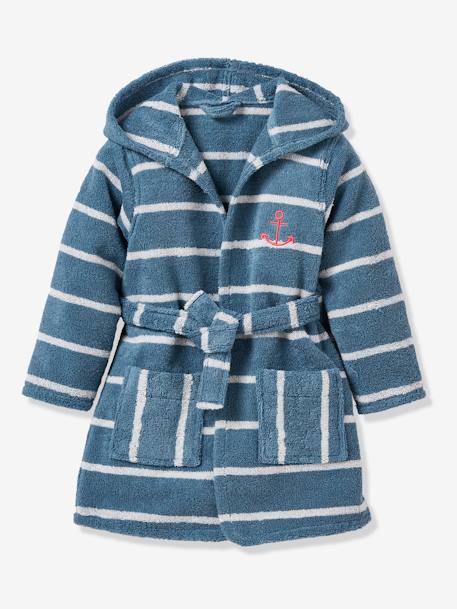 Peignoir de bain rayé enfant à capuche et personnalisable bleu/blanc 7 - vertbaudet enfant 