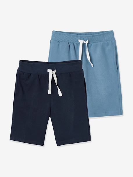 Lot de 2 bermudas garçon en molleton lot bleu/bleu marine+lot rouge/marine+Lot vert/beige 1 - vertbaudet enfant 
