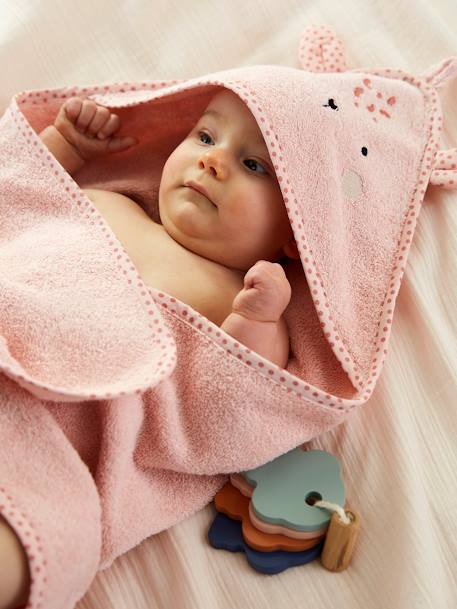 Cape de bain bébé à capuche brodée animaux blanc+bleu+rose 7 - vertbaudet enfant 