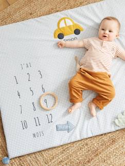 Jouet-Tapis photo bébé personnalisable en gaze de coton EN VOITURE SIMON !
