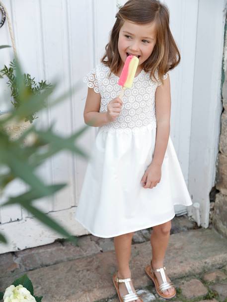 Robe cérémonie fille effet 2 en 1 haut en macramé ivoire+rose nude 1 - vertbaudet enfant 