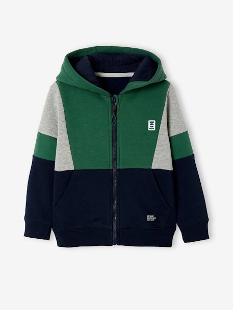 Sweat zippé colorblock sport garçon vert 1 - vertbaudet enfant 