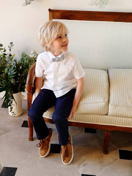 Pantalon chino garçon en coton/lin beige clair+bleu+marine foncé 12 - vertbaudet enfant 