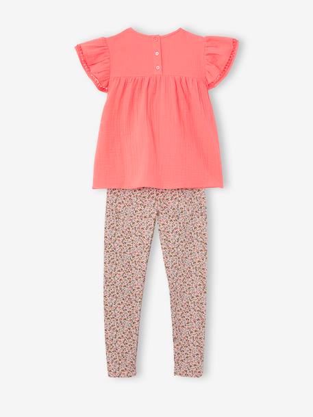 Ensemble fille blouse en gaze de coton brodée et legging imprimé fleurs ivoire+rose pivoine 9 - vertbaudet enfant 
